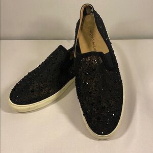 Antonio Melani‎ Slip On Loafers Sneakers Black Lace Rhinestone 9M Sparkly Beads